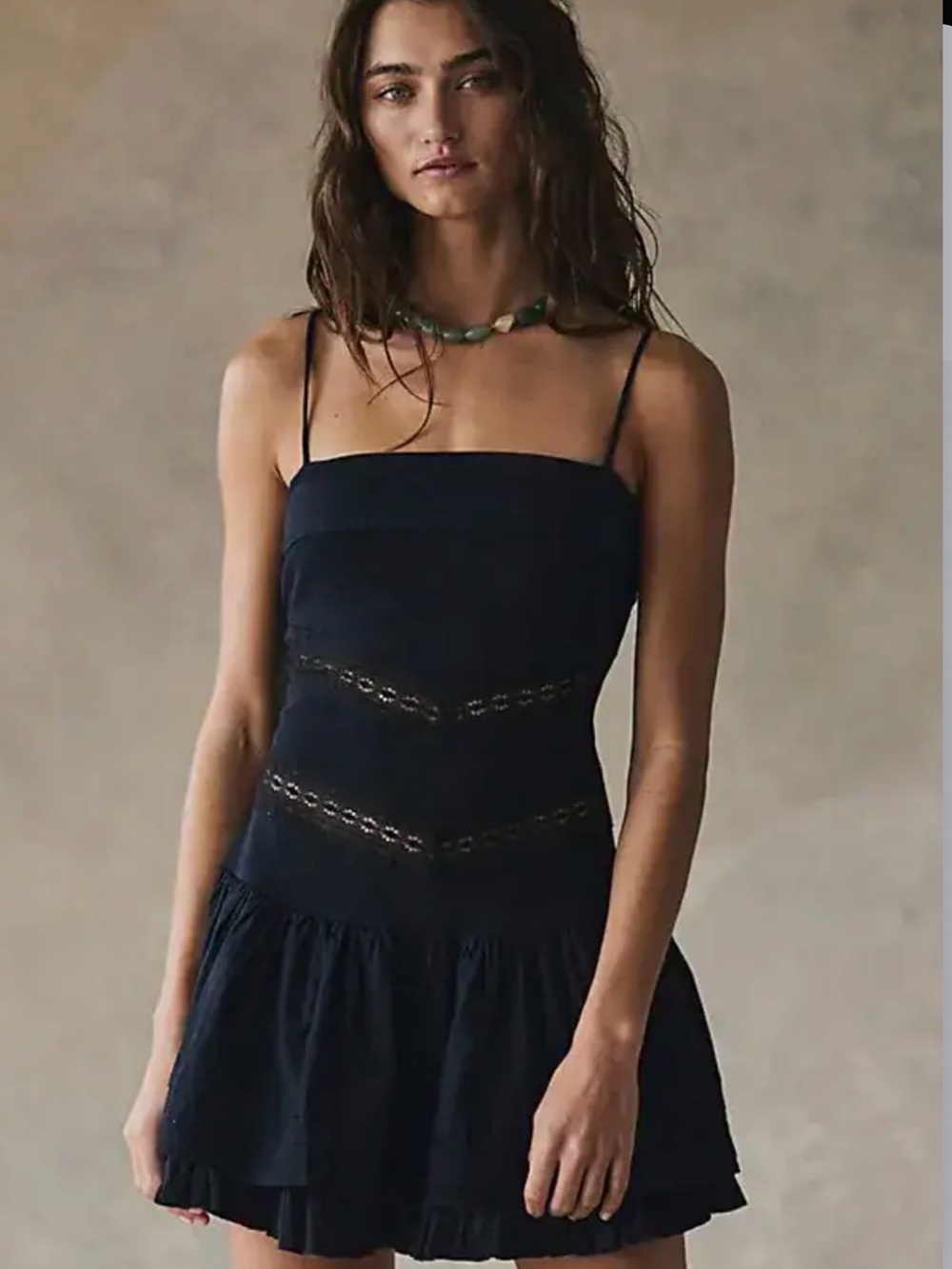 Free People Black Spaghetti-Strap Ruffle Mini Dress